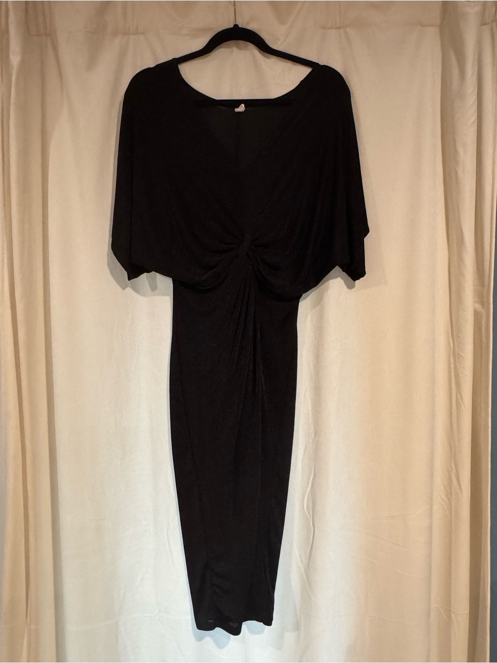 Black Twist-Front Midi Dress - Women's Elegant Evening Dress